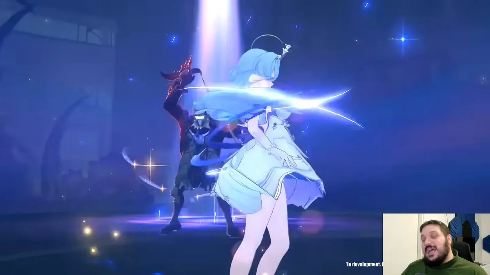 Robin ZZZ beta combat frame: Robin swings a light-blue ribbon of Ether energy past an enemy while another agent attacks in the background.